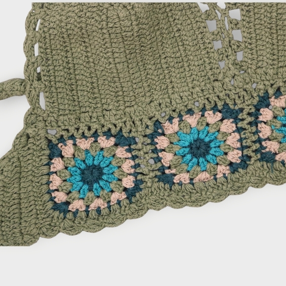 Vtg Crochet Crop Top Womens Bralette Adjustable Hippie Festival Boho Green Flora - Picture 10 of 10